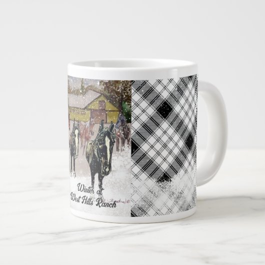 ウィンターアットウエストヒルズファーム2黒い馬 ジャンボコーヒーマグカップ (正面右)