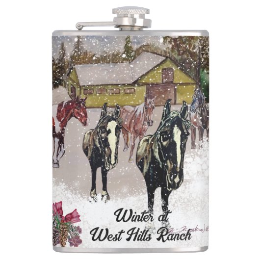 ウィンターアットウエストヒルズファーム2黒い馬 フラスク (正面)