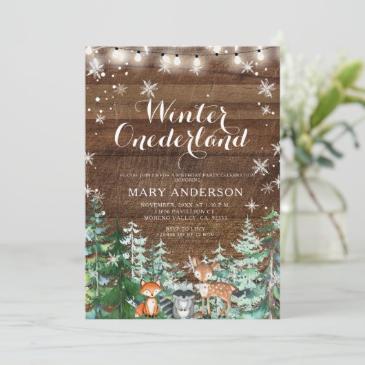 ウィンターアニマルディアスノーフレークオンダーランド誕生日 招待状 (スタンド正面)