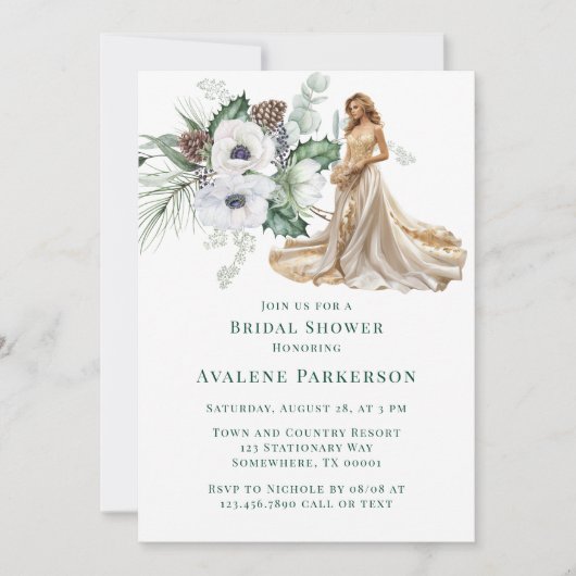 ウィンターアネモンスハンド絵を描ブライダルシャワー 招待状 (正面)