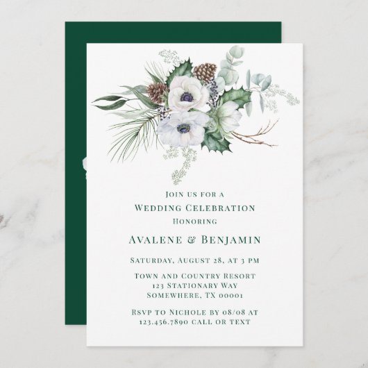 ウィンターアネモーネ絵を描ハンドズ結婚お祝い 招待状 (正面/裏面)