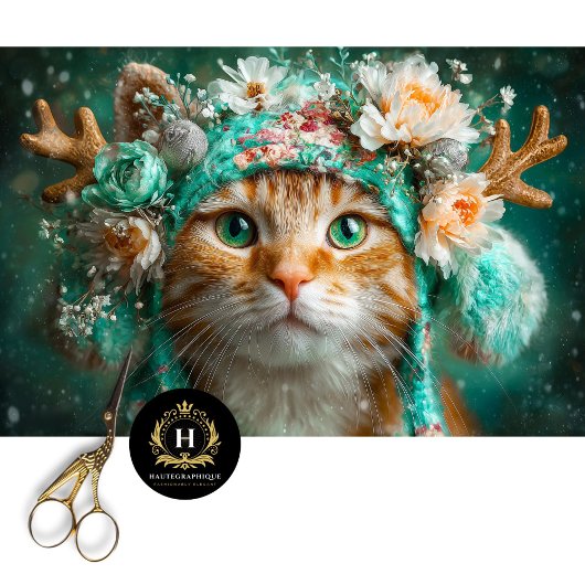 ウィンターアントラーキャットフローラデカップクラフト紙 薄葉紙