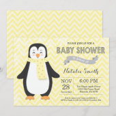 ウィンターイエローペンギンベビーシャワー招待状 招待状 (正面/裏面)
