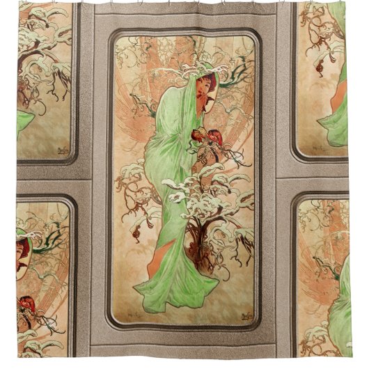 ウィンターインアグリーンケープバイアルフォンスミュシャ シャワーカーテン (正面)