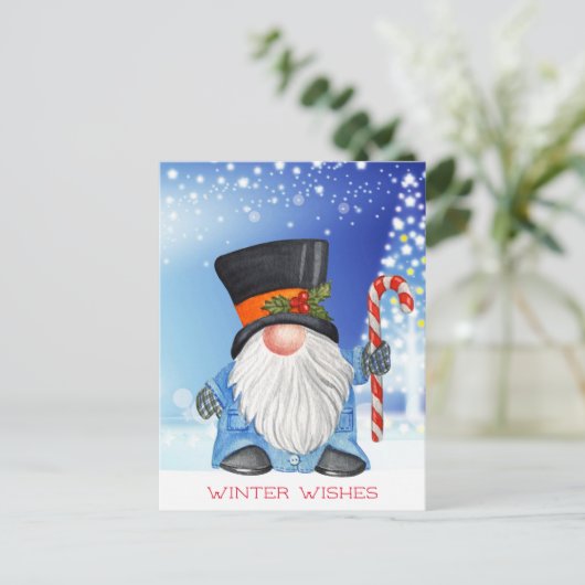 ウィンターウィズクリスマス格言ブルーとホワイト ポストカード (スタンド正面)