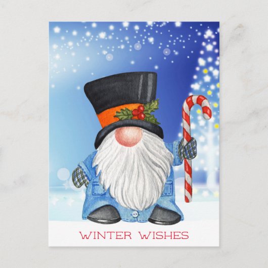 ウィンターウィズクリスマス格言ブルーとホワイト ポストカード (正面)