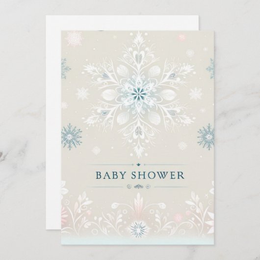 ウィンターウィムシースノーフレークベビーシャワー招待状 セーブザデート (正面/裏面)