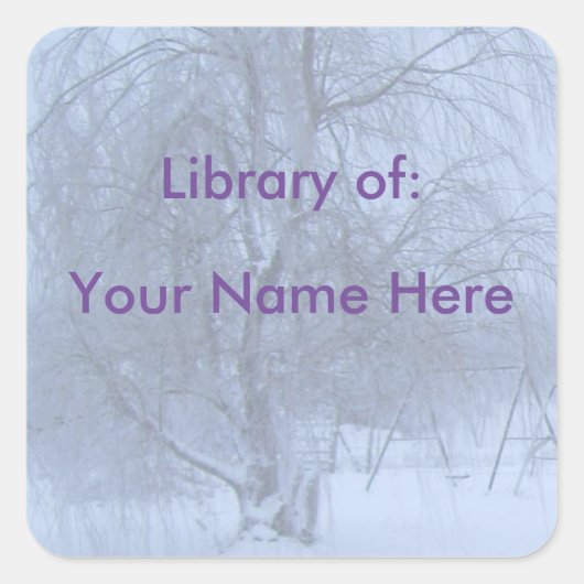 ウィンターウィローツリーブックネームプレート スクエアシール (正面)