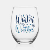 ウィンターウェザー – スノーウィホリデイタイポグラフィ ステムなしワイングラス (正面)