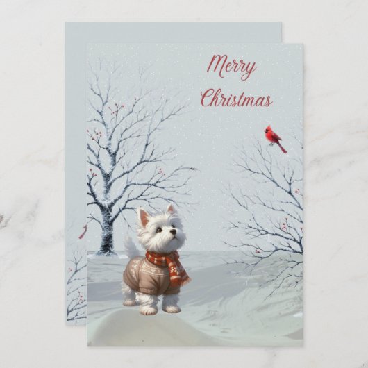 ウィンターウェスティーと(鳥)ショウジョウコウカンチョウクリスマスカード シーズンカード (正面/裏面)