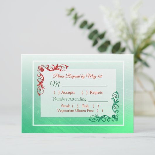 ウィンターウェディングウェディングRSVPカード 出欠カード (スタンド正面)