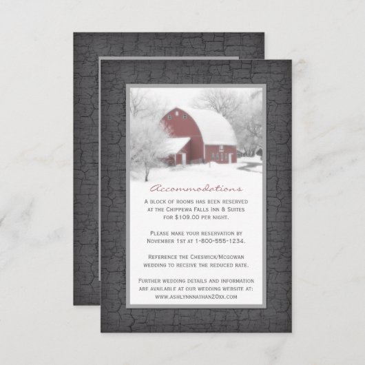 ウィンターウェディングエンクロージャカードに赤い納屋 エンクロージャーカード (正面/裏面)