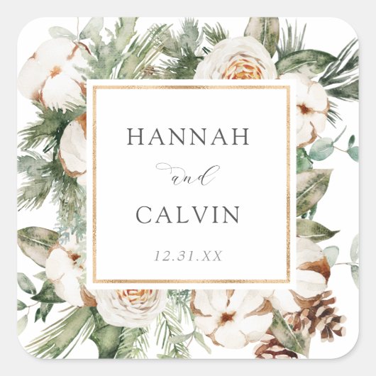 ウィンターウェディングクラシックラウンドステッカー スクエアシール (正面)