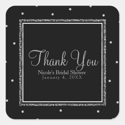 ウィンターウェディンググラムシルバー&ホワイトドットパーティー スクエアシール (正面)