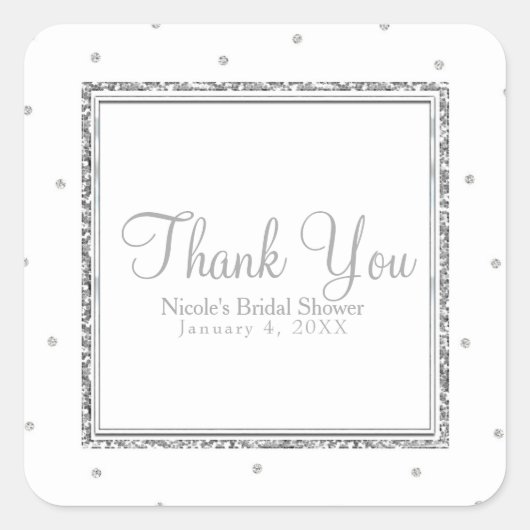 ウィンターウェディンググラムシルバー&ホワイトドットパーティー スクエアシール (正面)