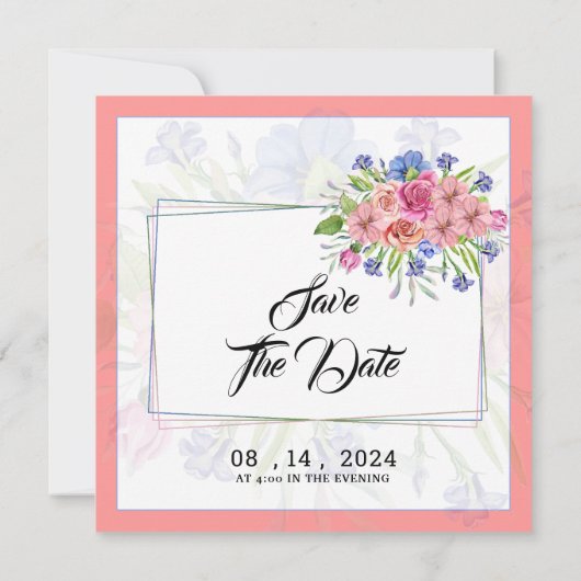 ウィンターウェディングスクエアフラワー招待状カード 招待状 (裏面)