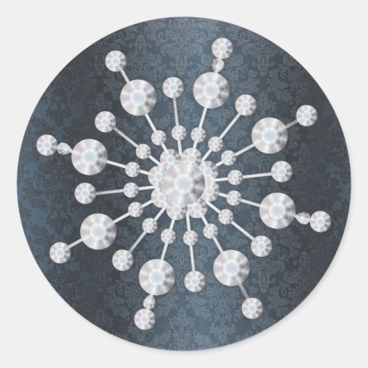 ウィンターウェディングスノーフレークブルーダマスク封筒用シール ラウンドシール (正面)