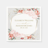 ウィンターウェディングナプキンズ金箔ウォーターカラーフローラ スタンダードカクテルナプキン (正面)