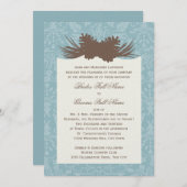 ウィンターウェディングピネコーンとダマスク 招待状 (正面/裏面)