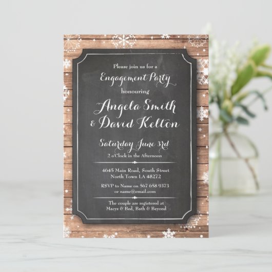 ウィンターウェディングフローラスノーフレーク婚約招待状 招待状 (スタンド正面)