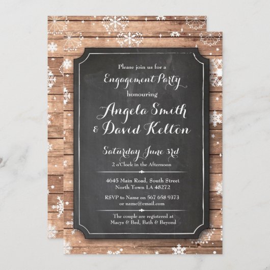 ウィンターウェディングフローラスノーフレーク婚約招待状 招待状 (正面/裏面)