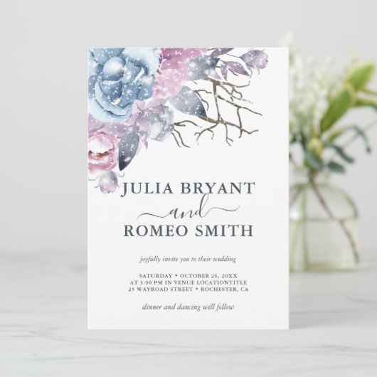 ウィンターウェディングフローラ雪招待状 招待状 (スタンド正面)