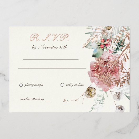 ウィンターウェディングフローラ2 箔招待状 (正面)