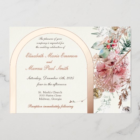 ウィンターウェディングフローラ2 箔招待状 (正面)