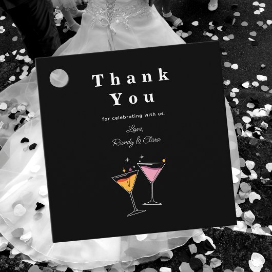 ウィンターウェディングブラック&ホワイトワインボトル フェイバータグ