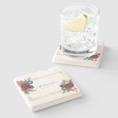 ウィンターウェディングブルゴーニュティール(緑がかった色)ブルーモダン ストーンコースター (横)