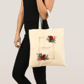 ウィンターウェディングブルゴーニュティール(緑がかった色)ブルーモダン トートバッグ (正面(商品))