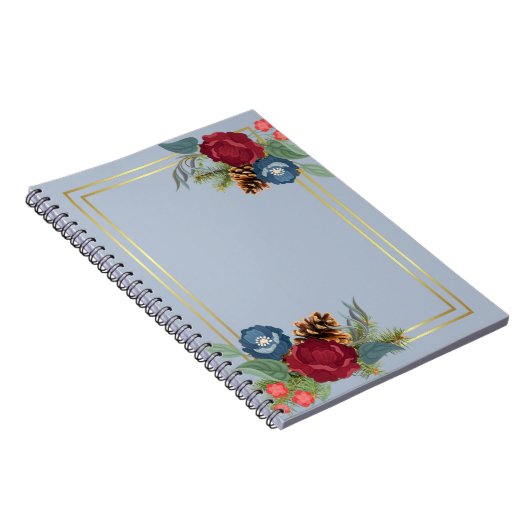 ウィンターウェディングブルゴーニュティール(緑がかった色)ブルーモダン ノートブック (右側)