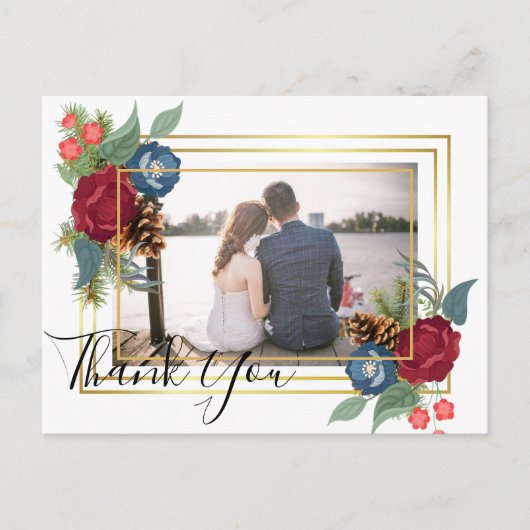 ウィンターウェディングブルゴーニュティール（緑がかった色）ブルーモダン ポストカード (正面)