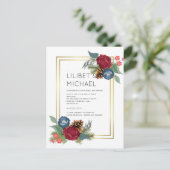 ウィンターウェディングブルゴーニュティール（緑がかった色）ブルーモダン ポストカード (スタンド正面)