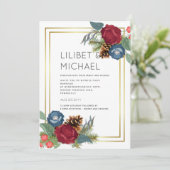 ウィンターウェディングブルゴーニュティール(緑がかった色)ブルーモダン 招待状 (スタンド正面)