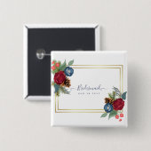 ウィンターウェディングブルゴーニュティール(緑がかった色)ブルーモダン 缶バッジ (正面&裏面)