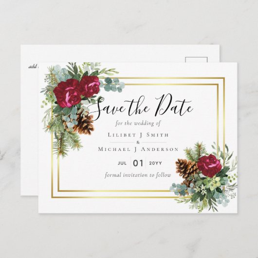 ウィンターウェディングブルゴーニュバラユーカリ ポストカード (正面/裏面)