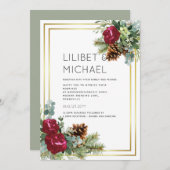 ウィンターウェディングブルゴーニュバラユーカリ 招待状 (正面/裏面)