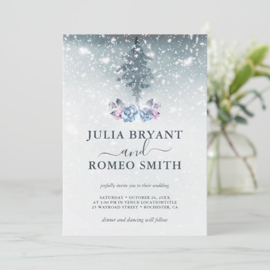 ウィンターウェディングブルーパインツリー招待状 招待状 (スタンド正面)