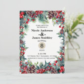 ウィンターウェディングホリデークリスマスベリーパインコーン 招待状 (スタンド正面)