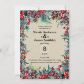 ウィンターウェディングホリデークリスマスベリーパインコーン 招待状 (正面)