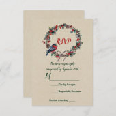 ウィンターウェディングホリデークリスマスホリーベリーバード 招待状 (正面/裏面)