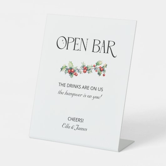 ウィンターウェディングホリーとベリーオープンバーサイン 台座サイン (正面)