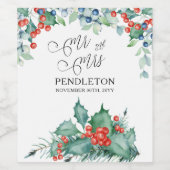 ウィンターウェディングホリーとベリー ワインラベル (シングルラベル)