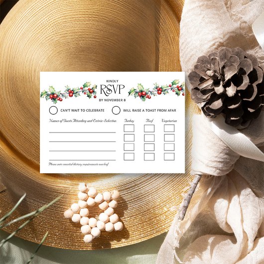 ウィンターウェディングホリーとレッドベリーエントレ 出欠カード