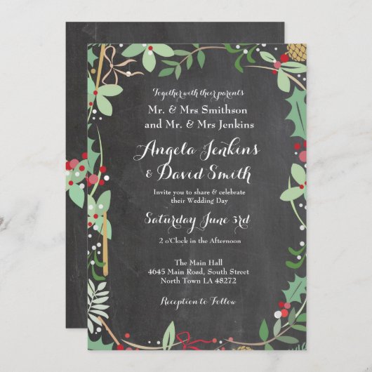 ウィンターウェディングホリーチョークホリデーパーティー招待状 招待状 (正面/裏面)