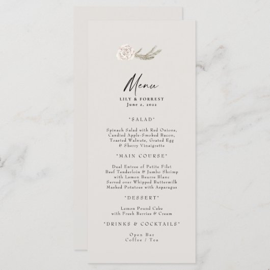 ウィンターウェディングホワイトローズニュートラルフラットメニュー メニュー (正面/裏面)