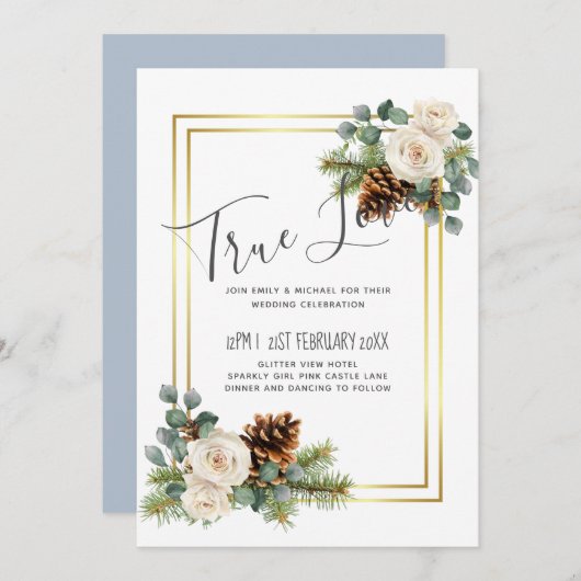 ウィンターウェディングホワイトローゼズ金ゴールドダスティブルー (正面/裏面)