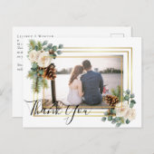 ウィンターウェディングホワイトローゼズ金ゴールドダスティブルー ポストカード (正面/裏面)