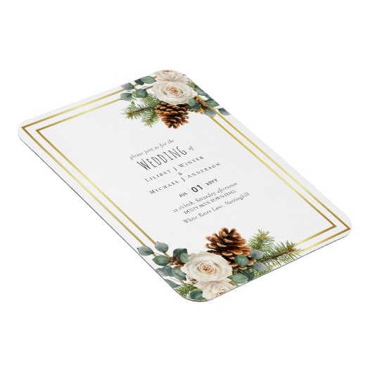 ウィンターウェディングホワイトローゼズ金ゴールドダスティブルー マグネット (右側)